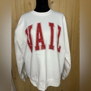 Vail White Sweatshirt with Red Letters
